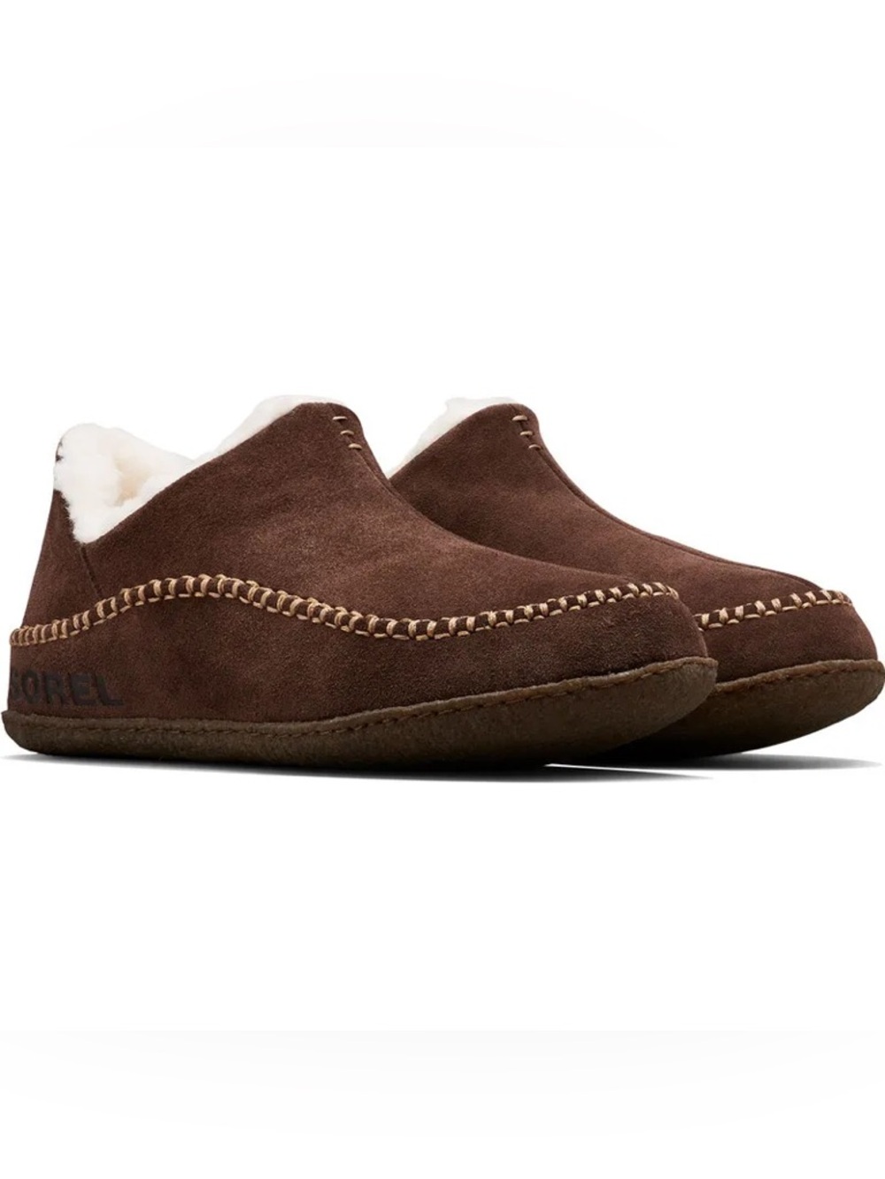 Sorel Men's Brown Suede Slip-On Moccasin Slipper with Whipstitch